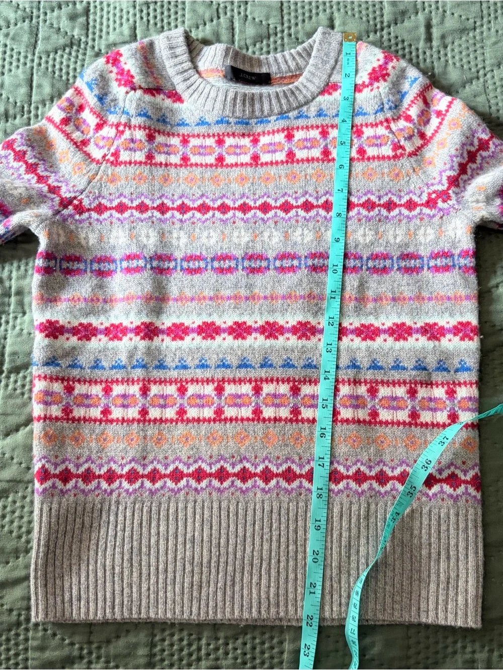 J.Crew Wool Fair Isle Sweater Crewneck Long Sleeve Grey Multicolor XS